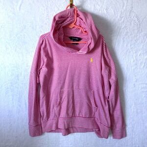 Ralph Lauren Hoodie Striped Pony Logo Size M 8-10 Pink Girls